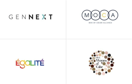 Logos of GENNEXT, MOCA (Men of Color Alliance), Égalité and Women of Color